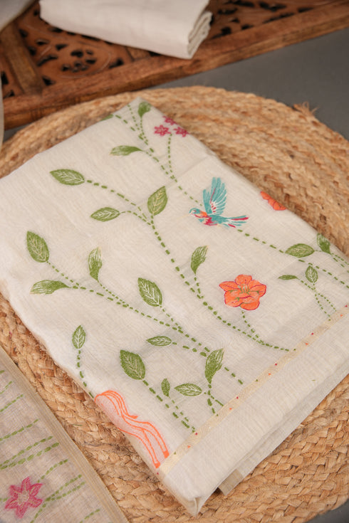 Conscious Couture Beige Muslin Cotton Pichwai Unstitched Suit Set